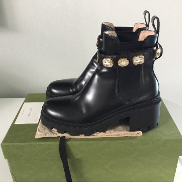 Gucci Leather Boots with Crystal  And GG Logo Ankle Belt - Picture 7 of 16